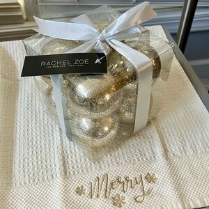 Rachel Zoe 8-Set Gold Crackle Ball Ornaments 3” NWT